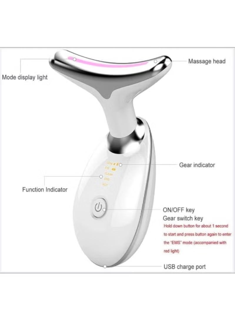 Face and neck lifting device, ultrasonic facial massager, wrinkle remover, skin rejuvenation, anti-aging, rechargeable, 3 modes, white - Image 2