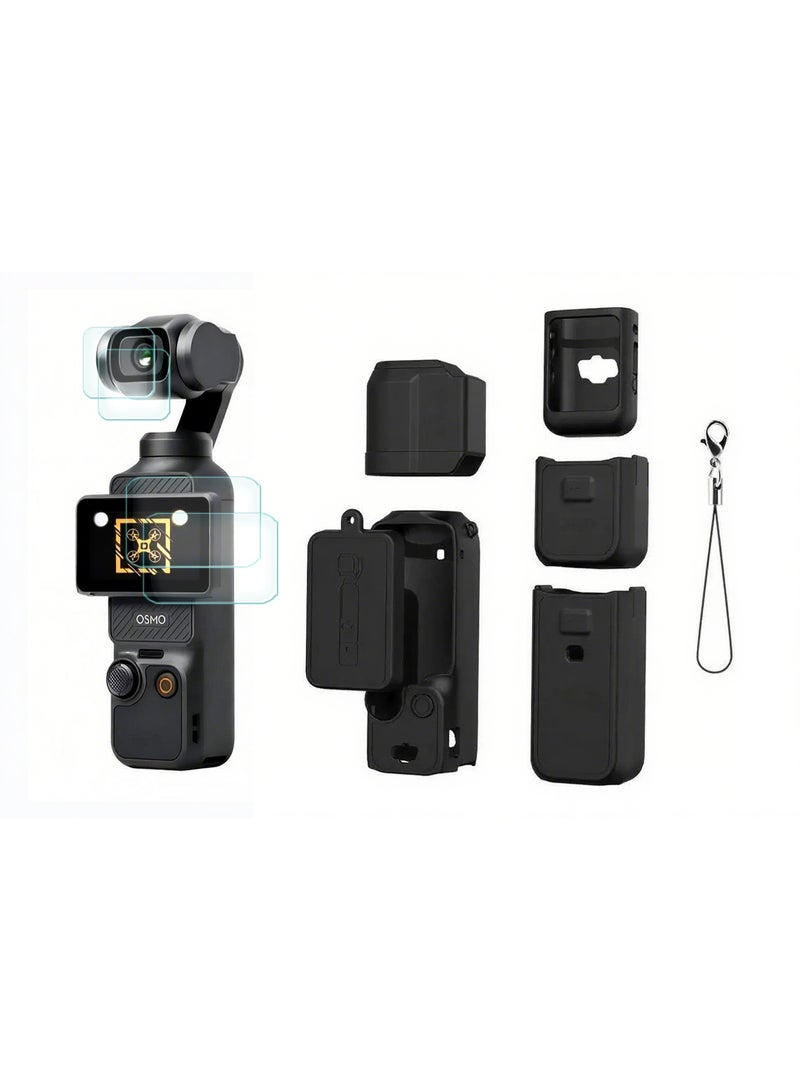SahlTech Accessory Kit for DJI OSMO Pocket 3: Silicone Protective Case, Tempered Glass Screen Protector & Lens Cover (Black) - Image 1