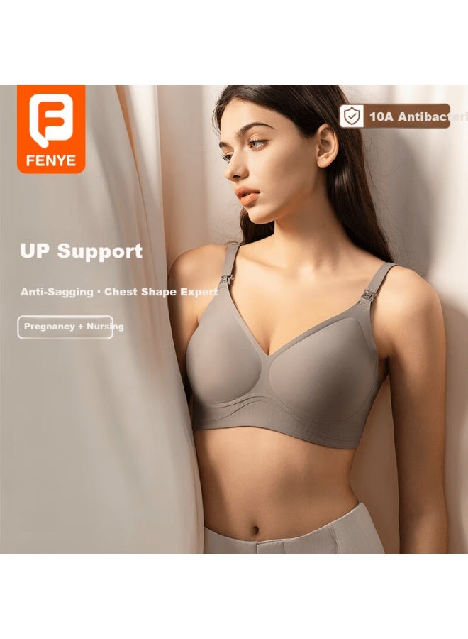Fenye Nursing Bra Anti-sagging Push-up Seamless Postpartum Breastfeeding Sleepwear Thin Breathable Rock Gray L - Image 1