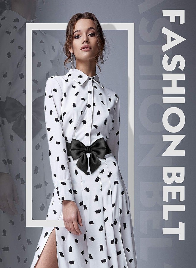 Skicuff حزام Skicuff قطعتين نسائي عتيق مزين بفيونكة مع مطاط للفساتين، حزام مطاطي قابل للتمدد، إكسسوارات فساتين للحفلات (أسود، أحمر) - Image 3