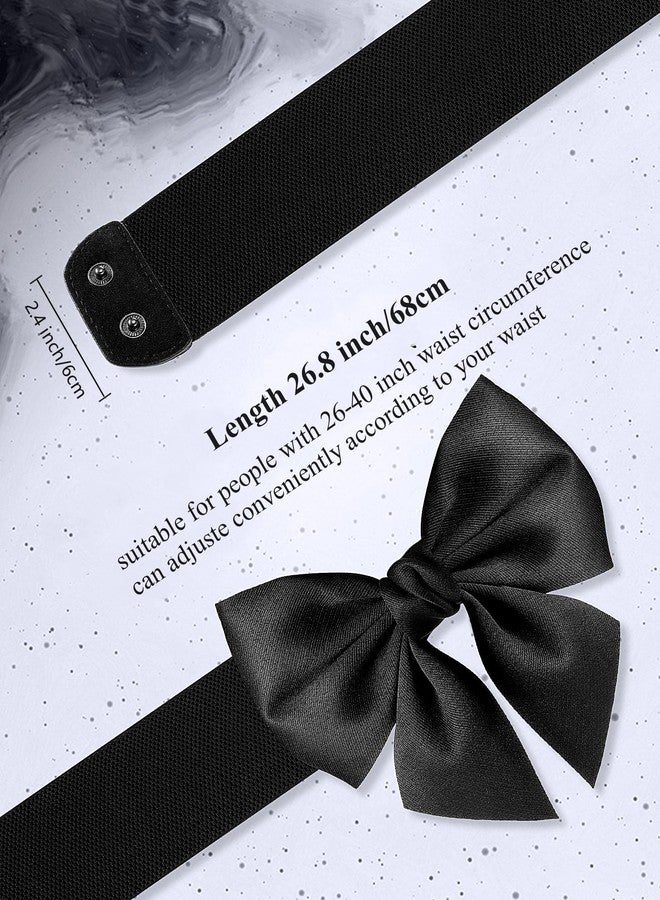 Skicuff حزام Skicuff قطعتين نسائي عتيق مزين بفيونكة مع مطاط للفساتين، حزام مطاطي قابل للتمدد، إكسسوارات فساتين للحفلات (أسود، أحمر) - Image 2