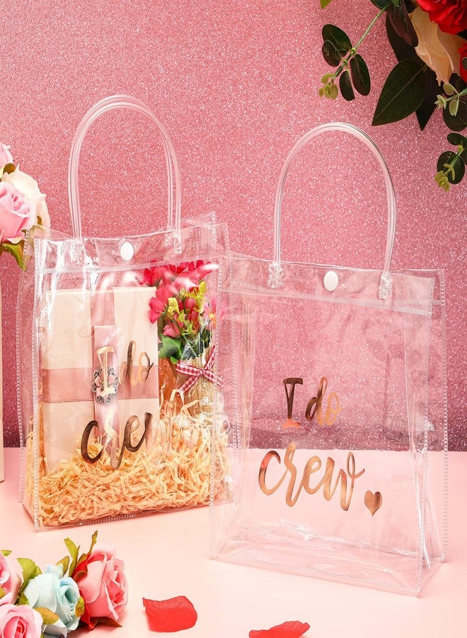Sabary 12 Bridesmaid Gift Bags I Do Crew Bachelorette Plastic Clear Gift Bags with Handles for Wedding Party Favor Bridesmaids Team Bride Shower (Rose Gold, 7.87 x 3.15 x 7.87 Inch - Image 5