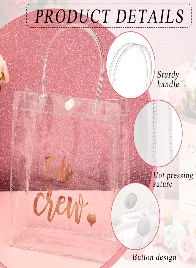 Sabary 12 Bridesmaid Gift Bags I Do Crew Bachelorette Plastic Clear Gift Bags with Handles for Wedding Party Favor Bridesmaids Team Bride Shower (Rose Gold, 7.87 x 3.15 x 7.87 Inch - Image 3