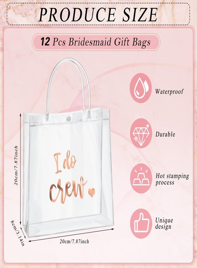 Sabary 12 Bridesmaid Gift Bags I Do Crew Bachelorette Plastic Clear Gift Bags with Handles for Wedding Party Favor Bridesmaids Team Bride Shower (Rose Gold, 7.87 x 3.15 x 7.87 Inch - Image 2