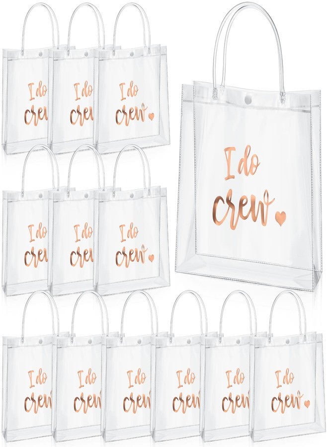 Sabary 12 Bridesmaid Gift Bags I Do Crew Bachelorette Plastic Clear Gift Bags with Handles for Wedding Party Favor Bridesmaids Team Bride Shower (Rose Gold, 7.87 x 3.15 x 7.87 Inch - Image 1