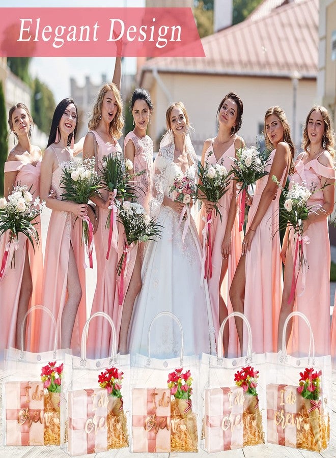 Sabary 12 Bridesmaid Gift Bags I Do Crew Bachelorette Plastic Clear Gift Bags with Handles for Wedding Party Favor Bridesmaids Team Bride Shower (Rose Gold, 7.87 x 3.15 x 7.87 Inch - Image 4