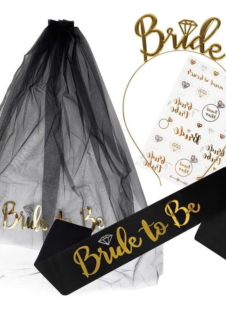 general Bridal decoration set, bridal belt, headpiece, bridal veil and comb, bridal gift to decorate the wedding( Black) - Image 1