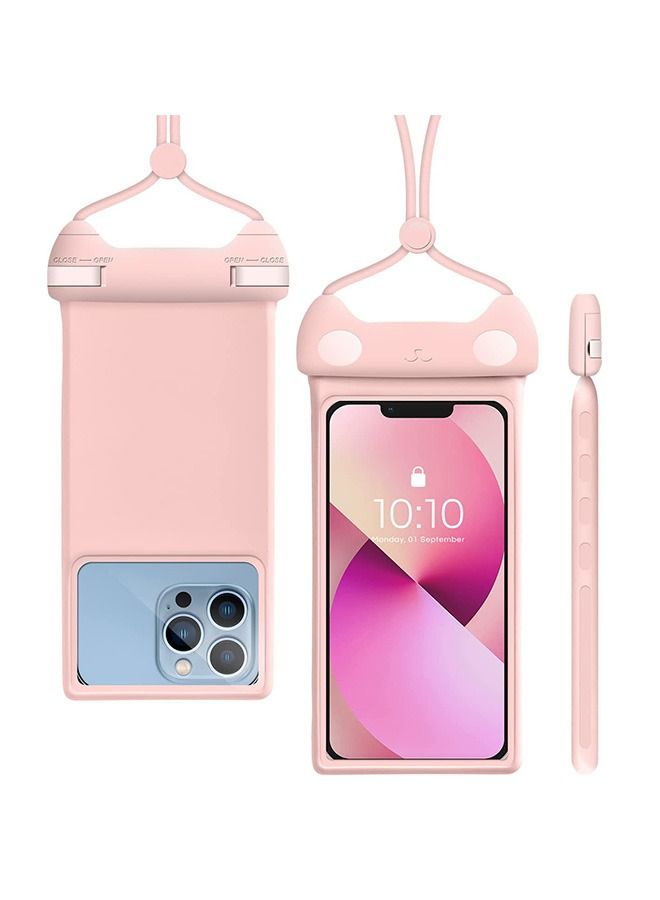 Outdoor Diving Universal Phone Waterproof Pouch with Lanyard, 3D Seamless HD TPU Dustproof Touch Soft Case Dry Bag, Adjustable Lanyard IPX8 Compression Resistance Cellphone Bag (Pink)  - Image 1