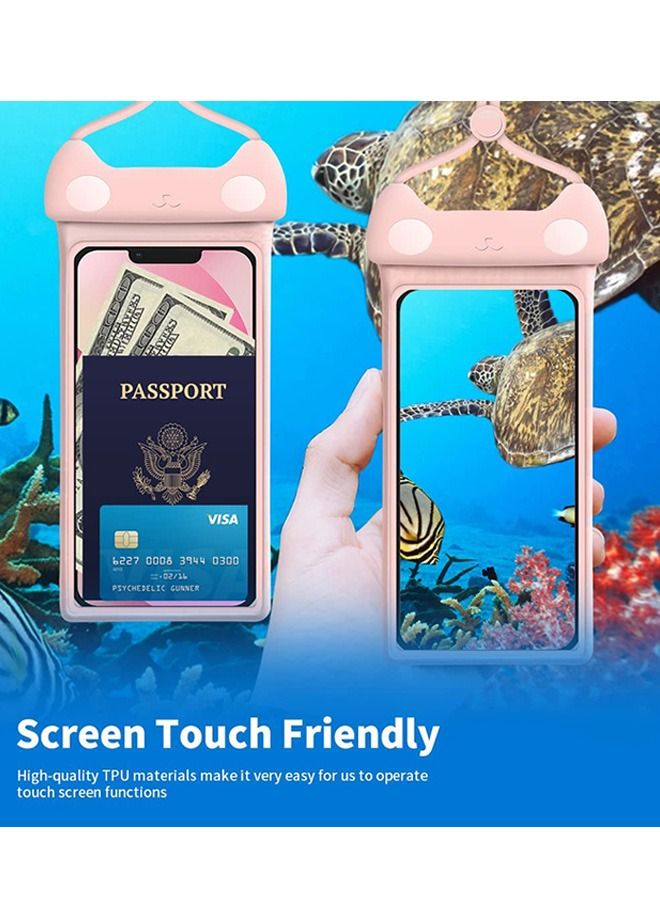 Outdoor Diving Universal Phone Waterproof Pouch with Lanyard, 3D Seamless HD TPU Dustproof Touch Soft Case Dry Bag, Adjustable Lanyard IPX8 Compression Resistance Cellphone Bag (Pink)  - Image 3