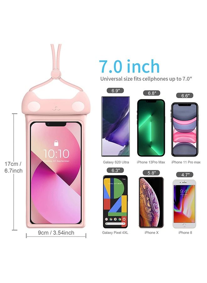 Outdoor Diving Universal Phone Waterproof Pouch with Lanyard, 3D Seamless HD TPU Dustproof Touch Soft Case Dry Bag, Adjustable Lanyard IPX8 Compression Resistance Cellphone Bag (Pink)  - Image 2