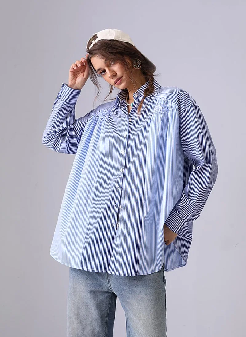 YUNIQEE Blue Spread Collar Regular Sleeves Relaxed Fit Shirt