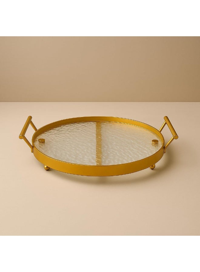 BS صينية زجاجية دائرية مزخرفة من B&S مع مقابض معدنية ذهبية - Image 3