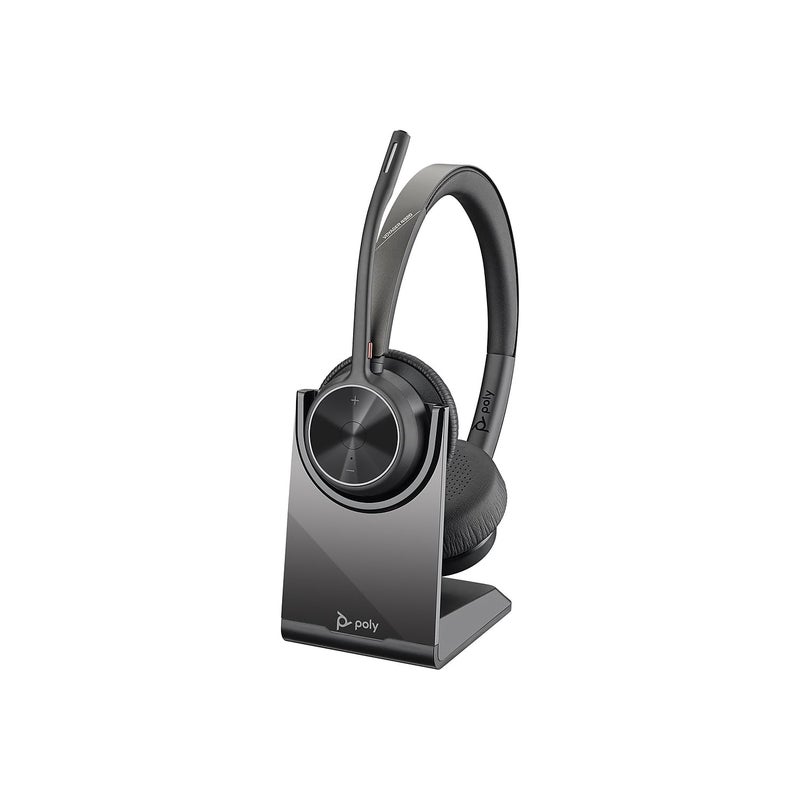 Poly - Voyager 4320 UC Wireless Headset + Charge Stand (Plantronics) - Headphones with Boom Mic - Connect to PC/Mac via USB-C Bluetooth Adapter, Cell Phone via Bluetooth - Works with Teams, Zoom &More - Image 1