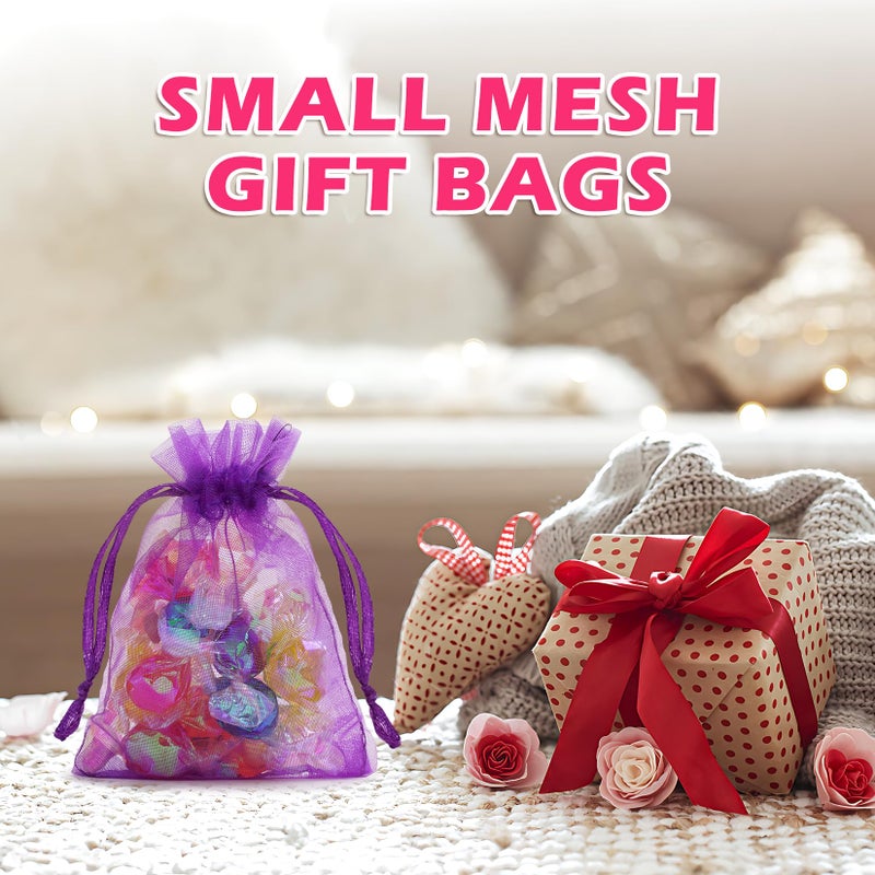 Anznku 50 Pack Organza Gift Bags  3X4 Inch Mesh Bags Drawstring  Sachet Bags Favor Bags Candy Bags For Halloween Wedding Party Baby Shower(Purple) - Image 4