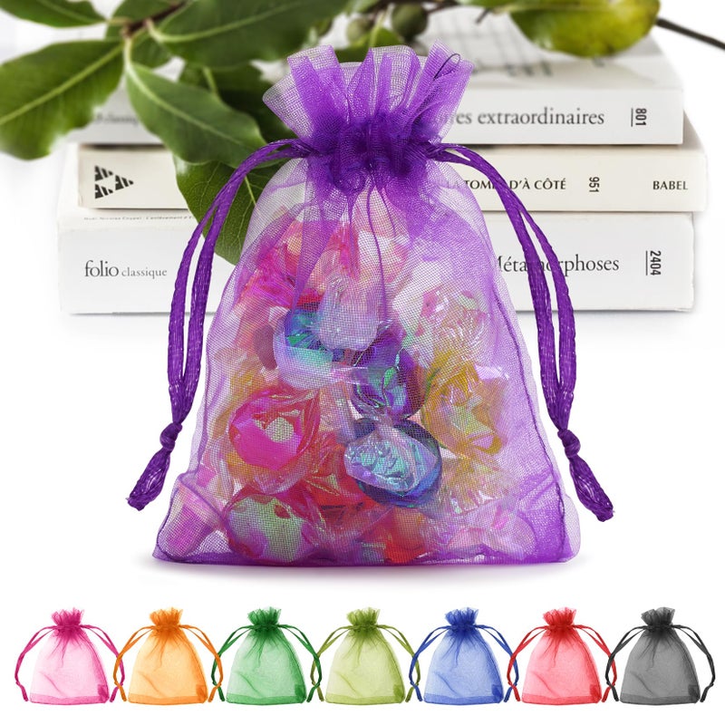 Anznku 50 Pack Organza Gift Bags  3X4 Inch Mesh Bags Drawstring  Sachet Bags Favor Bags Candy Bags For Halloween Wedding Party Baby Shower(Purple) - Image 1