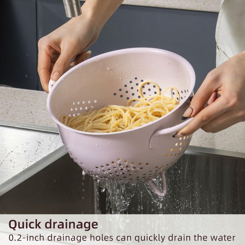 BeFare Metal Colander 5 Quart Powder Coated Self-draining Metal Strainer with Base,Kitchen Pasta Fruit Vegetable Basket with Double Handles (Pink) - Image 3