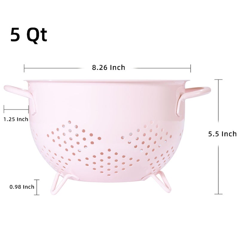 BeFare Metal Colander 5 Quart Powder Coated Self-draining Metal Strainer with Base,Kitchen Pasta Fruit Vegetable Basket with Double Handles (Pink) - Image 2