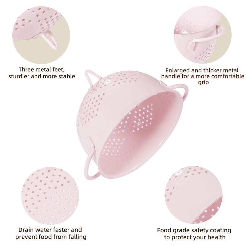 BeFare Metal Colander 5 Quart Powder Coated Self-draining Metal Strainer with Base,Kitchen Pasta Fruit Vegetable Basket with Double Handles (Pink) - Image 5