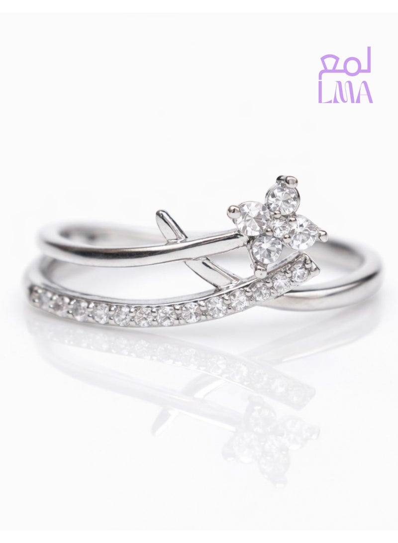 LMA Crystal Flower Silver Ring - Image 1