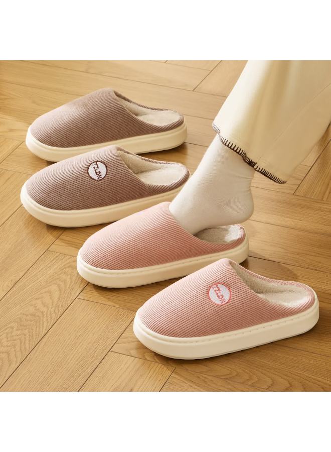 Tzldn Women's Cotton Slippers Autumn Winter Plush Thickened Warm Couple Indoor Half-wrap Cotton Shoes For Women - Image 3