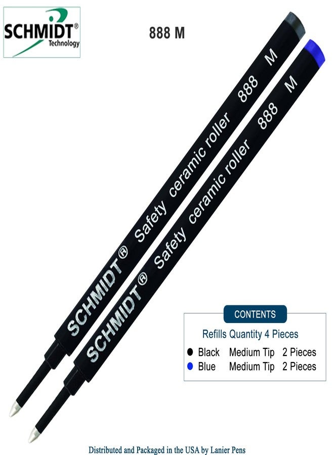Lanier Pens Schmidt 888 Safety Ceramic Rollerball Refill - Black, Blue Ink (Medium Tip 0.7mm) - Pack of 4 - Image 2