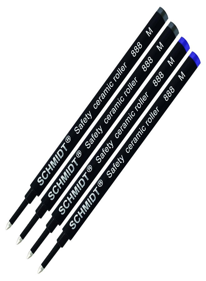 Lanier Pens Schmidt 888 Safety Ceramic Rollerball Refill - Black, Blue Ink (Medium Tip 0.7mm) - Pack of 4 - Image 1