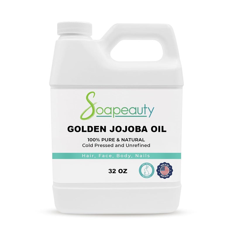 Soapeauty Golden Jojoba Oil | 100% Pure & Natural | Unrefined, Cold Pressed, Hexane Free | Moisturizing Oil for Skin, Face, Hair & Nails | 32 Fl Oz