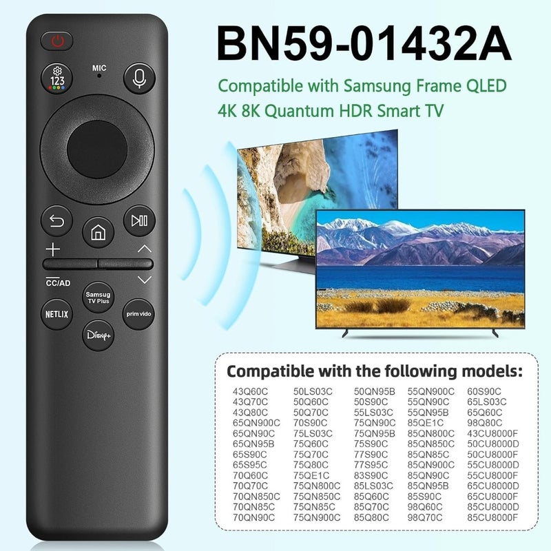 Solar Voice Remote Replacement for Samsung TV - Bluetooth Rechargeable with Solar Cell Compatible with Samsung 2023 2024 Neo QLED Smart 8K HDR Ultra HD TVs VG-TM2360E Black - Image 2