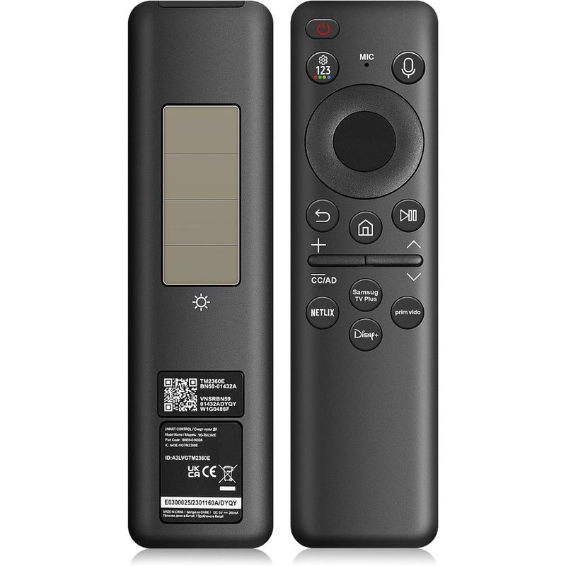 Solar Voice Remote Replacement for Samsung TV - Bluetooth Rechargeable with Solar Cell Compatible with Samsung 2023 2024 Neo QLED Smart 8K HDR Ultra HD TVs VG-TM2360E Black - Image 1