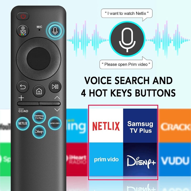 Solar Voice Remote Replacement for Samsung TV - Bluetooth Rechargeable with Solar Cell Compatible with Samsung 2023 2024 Neo QLED Smart 8K HDR Ultra HD TVs VG-TM2360E Black - Image 3