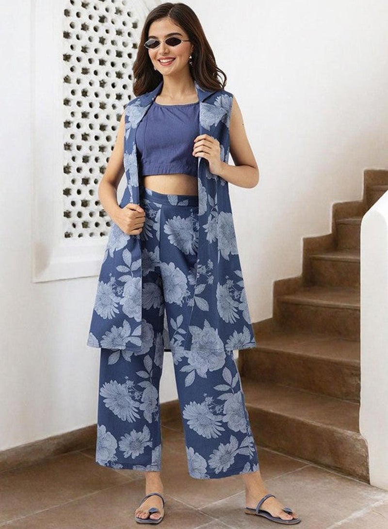 ISHIN Women Navy Cotton Co-Ords - Image 2
