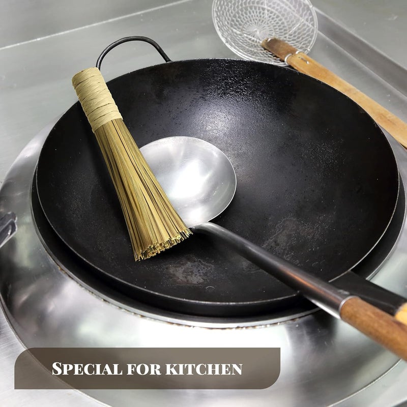 Canlierr 12 Inches Wok Brush Cleaning Whisk Bamboo Scrub Brush Kitchen Cleaning Bamboo Pot Scraper Scrubber Dish Pan for Cooking Skillet Grill Utensils Scrubbing 2 Pack - Image 4