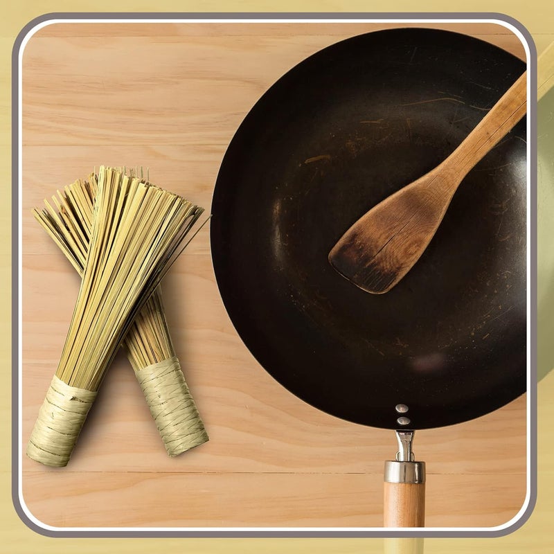 Canlierr 12 Inches Wok Brush Cleaning Whisk Bamboo Scrub Brush Kitchen Cleaning Bamboo Pot Scraper Scrubber Dish Pan for Cooking Skillet Grill Utensils Scrubbing 2 Pack - Image 5