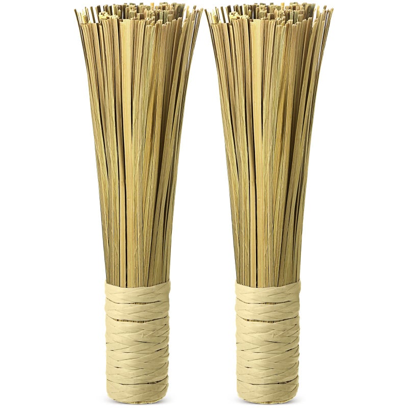 Canlierr 12 Inches Wok Brush Cleaning Whisk Bamboo Scrub Brush Kitchen Cleaning Bamboo Pot Scraper Scrubber Dish Pan for Cooking Skillet Grill Utensils Scrubbing 2 Pack - Image 1