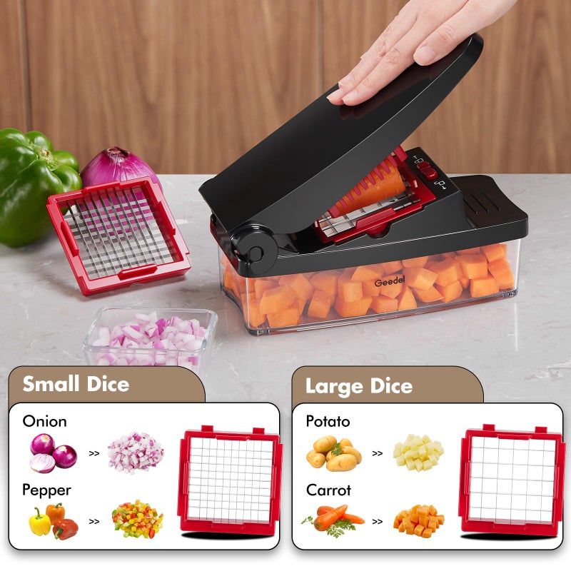 Geedel Vegetable Chopper, Onion Chopper Pro Food Chopper, Kitchen Vegetable Slicer Dicer Cutter Grater, Veggie Chopper with container for Salad Onion Potato Carrot (4 in 1, Red) - Image 3