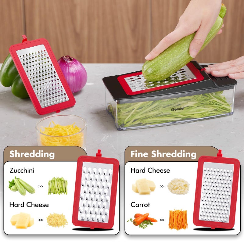 Geedel Vegetable Chopper, Onion Chopper Pro Food Chopper, Kitchen Vegetable Slicer Dicer Cutter Grater, Veggie Chopper with container for Salad Onion Potato Carrot (4 in 1, Red) - Image 4