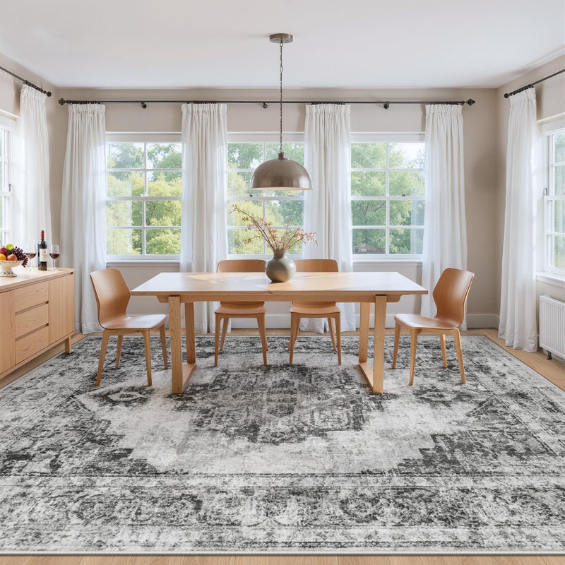 Zomfy Area Rug 8x10 Vintage Rugs: Large Washable Indoor Medallion Rug Low Pile Distressed Floor Carpet Retro Accent Rugs for Living Room Bedroom Kitchen Dining Table Home Office(Black, 8'x10') - Image 3