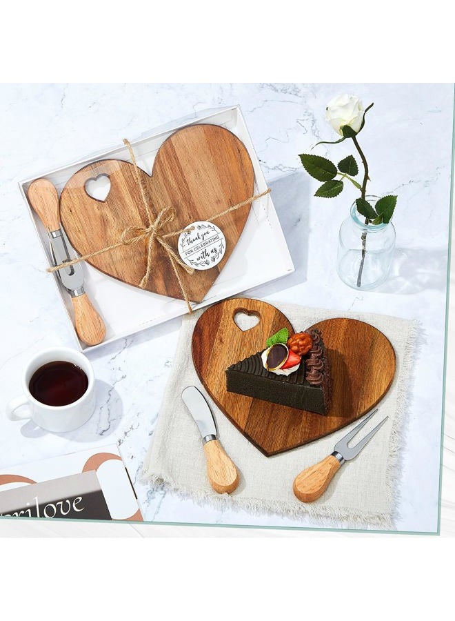 Patelai 50 Set Bridal Shower Party Favor Wooden Heart Shaped Cheese Board Cheese Knives Set Thank You Tag with White Box Gift for Guest Prize Wedding Party Baby Shower Valentines Day (Acacia Color) - Image 5
