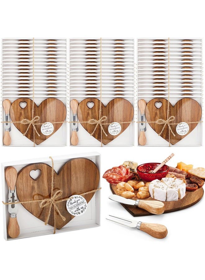 Patelai 50 Set Bridal Shower Party Favor Wooden Heart Shaped Cheese Board Cheese Knives Set Thank You Tag with White Box Gift for Guest Prize Wedding Party Baby Shower Valentines Day (Acacia Color) - Image 1