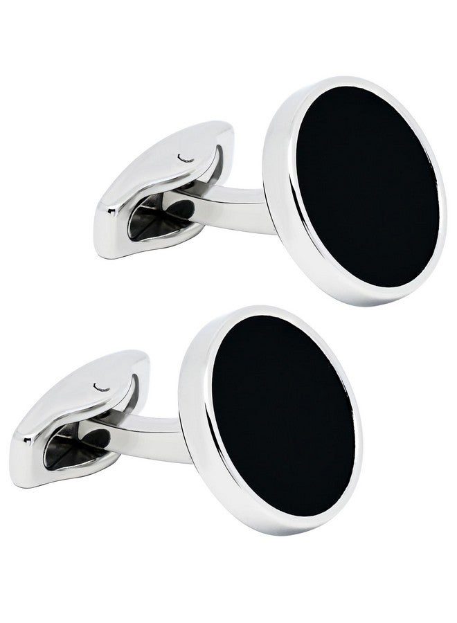 Jonwo Classic Round Black Cufflinks For Men Lady Dress In Gift Case Round Silver Men'S Cufflinks Jewelry Set For Wedding Anniversary Business Party Events Tuxedo French Shirt - Image 4