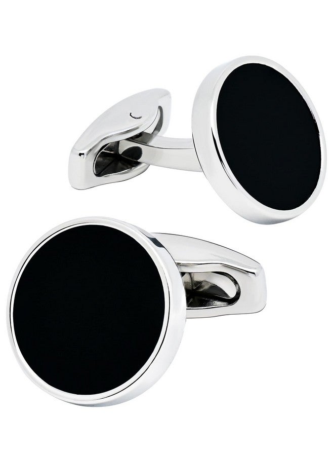 Jonwo Classic Round Black Cufflinks For Men Lady Dress In Gift Case Round Silver Men'S Cufflinks Jewelry Set For Wedding Anniversary Business Party Events Tuxedo French Shirt - Image 1