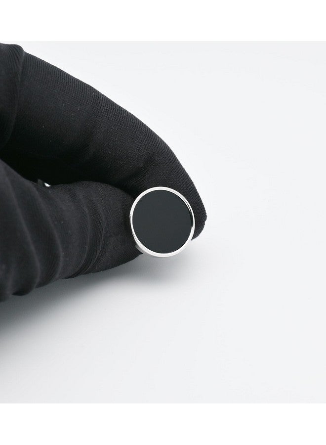 Jonwo Classic Round Black Cufflinks For Men Lady Dress In Gift Case Round Silver Men'S Cufflinks Jewelry Set For Wedding Anniversary Business Party Events Tuxedo French Shirt - Image 3