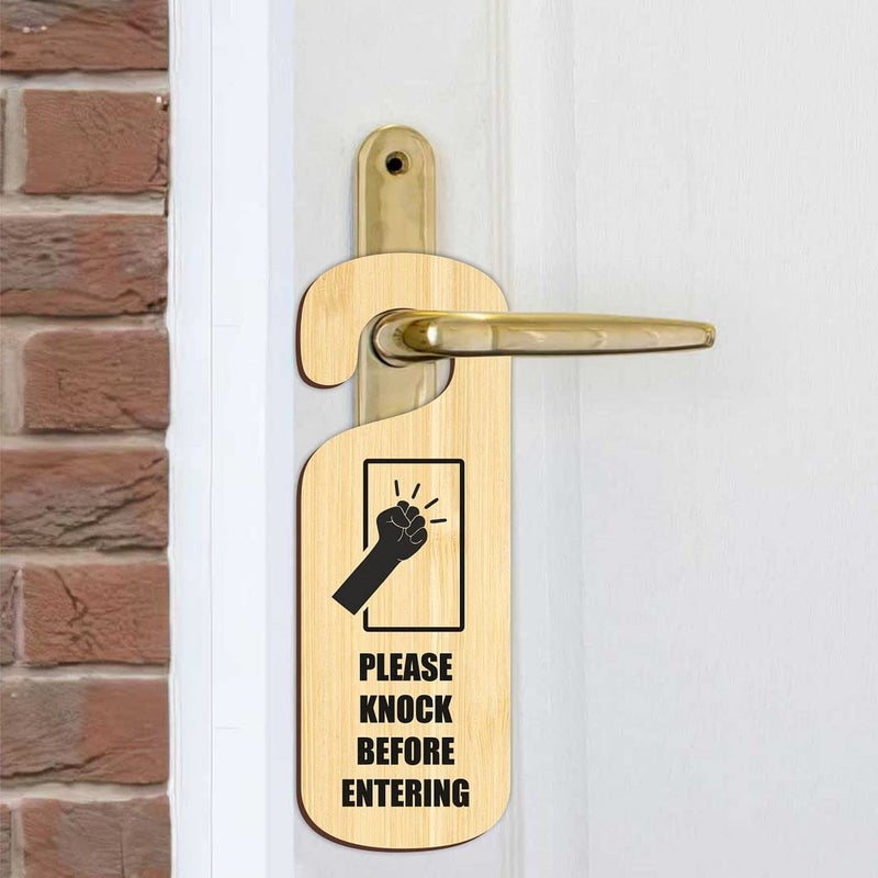 CVANU Please Knock Before Entering Wooden Door Sign Hanger Size24cm x 85cm_cv47 - Image 4