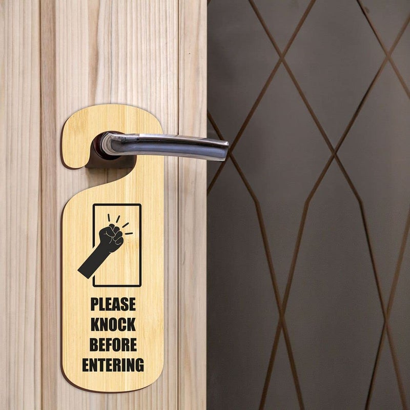 CVANU Please Knock Before Entering Wooden Door Sign Hanger Size24cm x 85cm_cv47 - Image 3