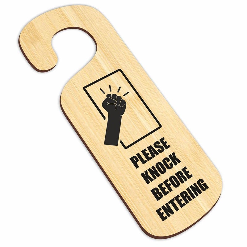 CVANU Please Knock Before Entering Wooden Door Sign Hanger Size24cm x 85cm_cv47 - Image 2