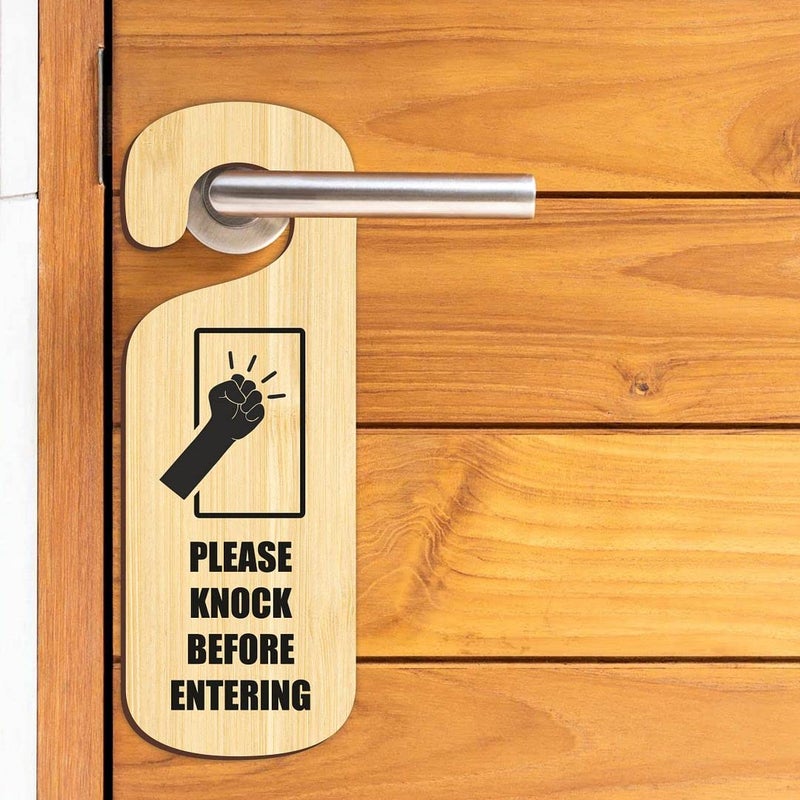 CVANU Please Knock Before Entering Wooden Door Sign Hanger Size24cm x 85cm_cv47 - Image 1
