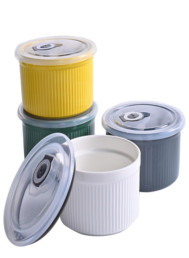 Hoilse 14 oz Ceramic Ramekins with Lids, Creme Brulee Ramekin Oven Safe with Covers, Small Baking Dishes Porcelain Ramekins Set for Souffle,Sauce Dessert, Set of 4 - Image 1