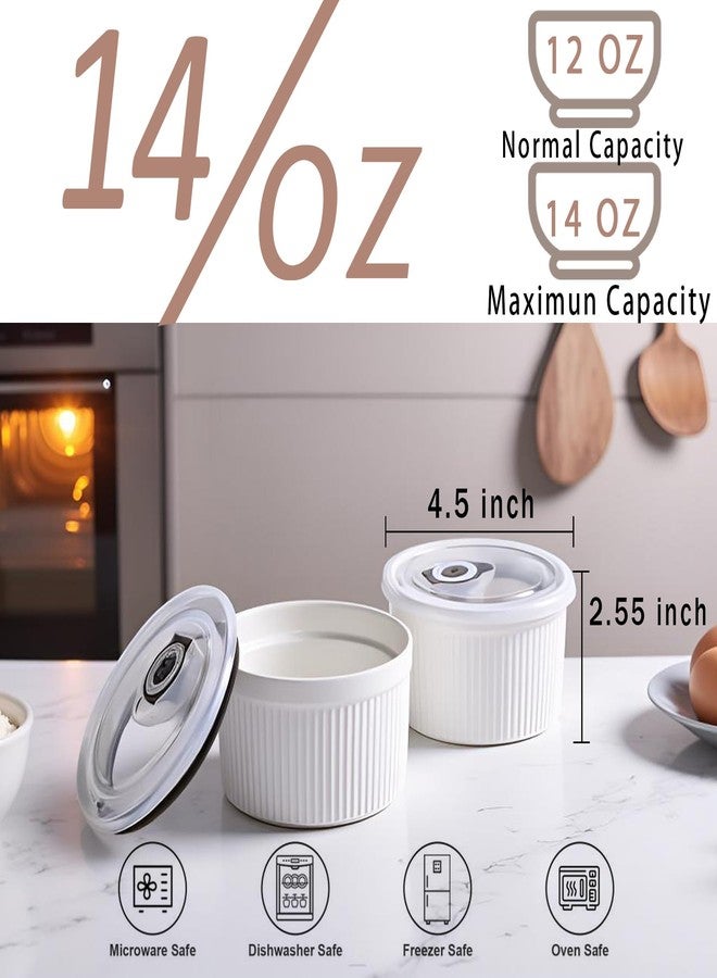 Hoilse 14 oz Ceramic Ramekins with Lids, Creme Brulee Ramekin Oven Safe with Covers, Small Baking Dishes Porcelain Ramekins Set for Souffle,Sauce Dessert, Set of 4 - Image 2