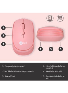 lecoo WS202 Wireless 1200DPI 4-Button Optical Mouse Pink  - Image 5