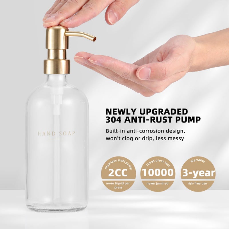eggs sound Glass Soap Dispenser - Dish Soap Dispenser For Kitchen And Hand Soap Dispenser Set  Bathroom Soap Dispenser With 304 Rust Proof Pump  Soap Dispenser For Kitchen With Tray  Clear Bottle/Gold Pump - Image 5